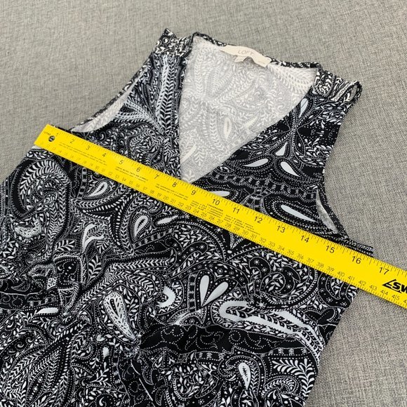 LOFT Paisley Print Blouse Black White Small Petite Elastic Cinched Waist Relaxed - Picture 5 of 11